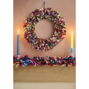 Recycled sari wreath, multi coloured large