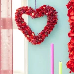 Recycled wreath, red heart